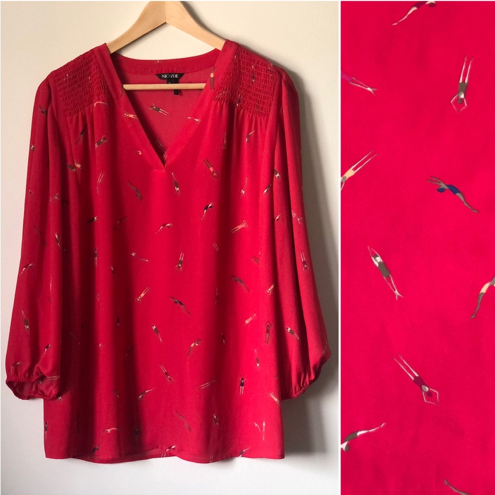 Nic + Zoe swimming ladies top - size XL - lightweight pattern 3/4 sleeve blouse